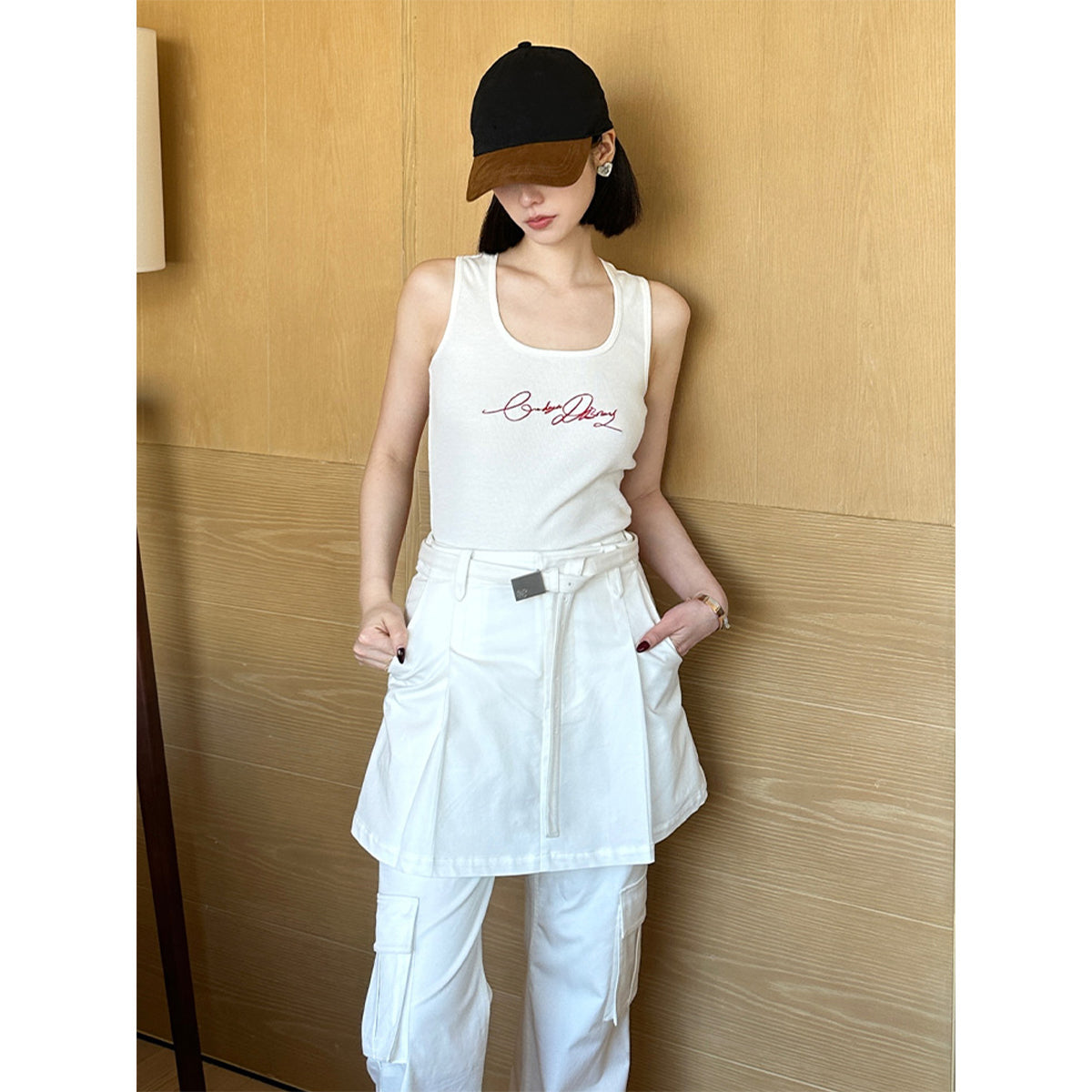 ODTD Embroidery Handwritten Slogan Vest Top White