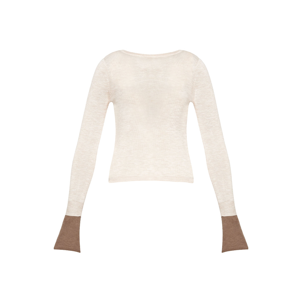 Kroche Color Blocked Cuff Woollen Knit Top Beige