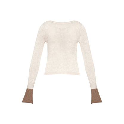 Kroche Color Blocked Cuff Woollen Knit Top Beige