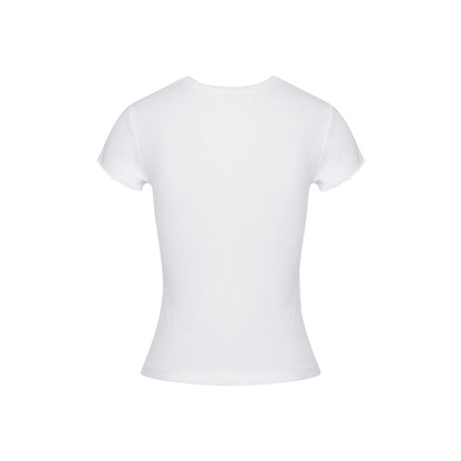 Kroche Lace Sleeve Clean Fit Logo Slim Fit Top White