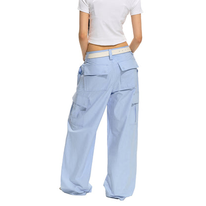 NAWS Textured Low-Rise Cargo Pocket Relaxed Fit Pants Blue