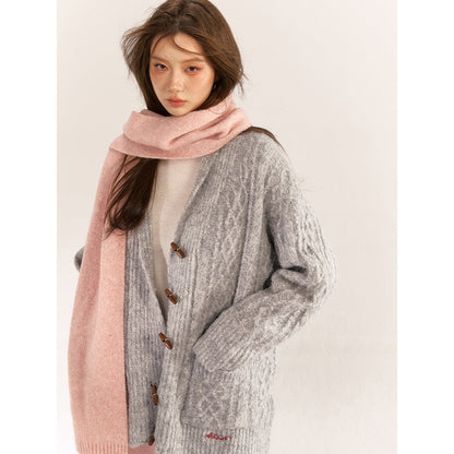 AsGony Blended Woolen Twist Lapel Knit Cardigan Gray