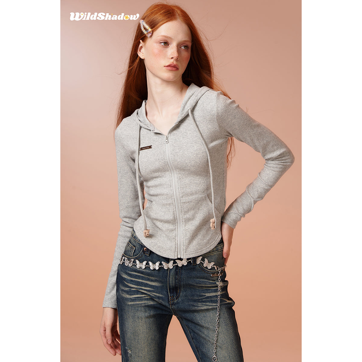 Wildshadow Teddy Bear Knit Slim Hooded Top Grey