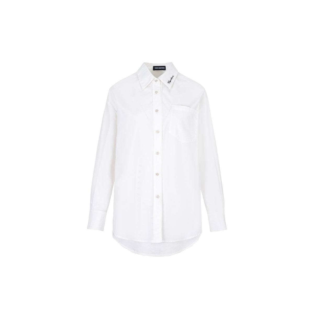 Three Quarters Logo Embroidery Shirt White