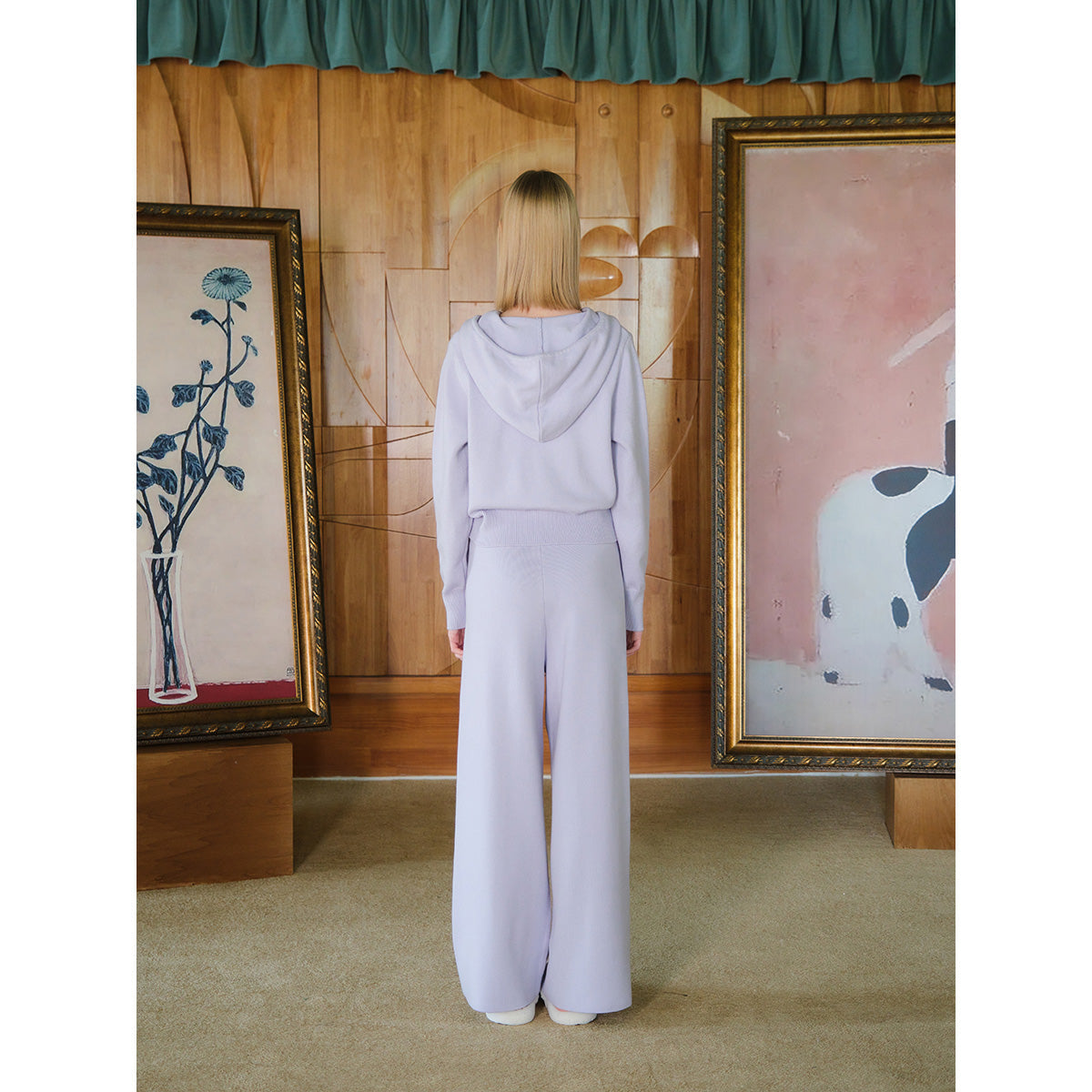 Three Quarters Oversized Straight-Leg Knit Pants Purple