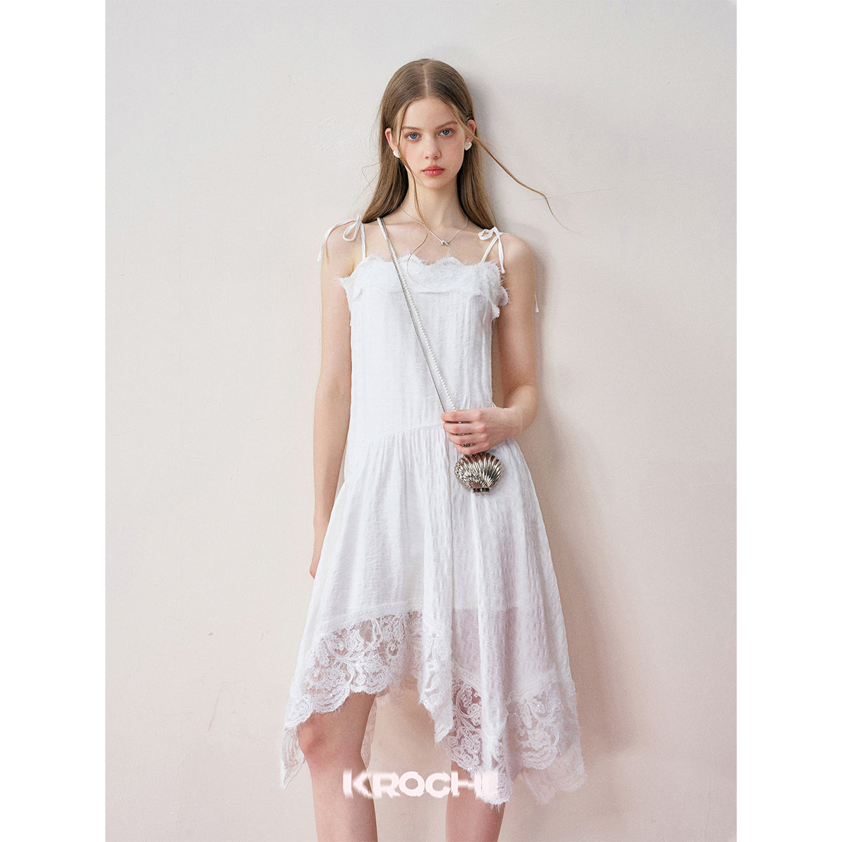 Kroche Lace Patchwork Irregular Cutting Sling Dress