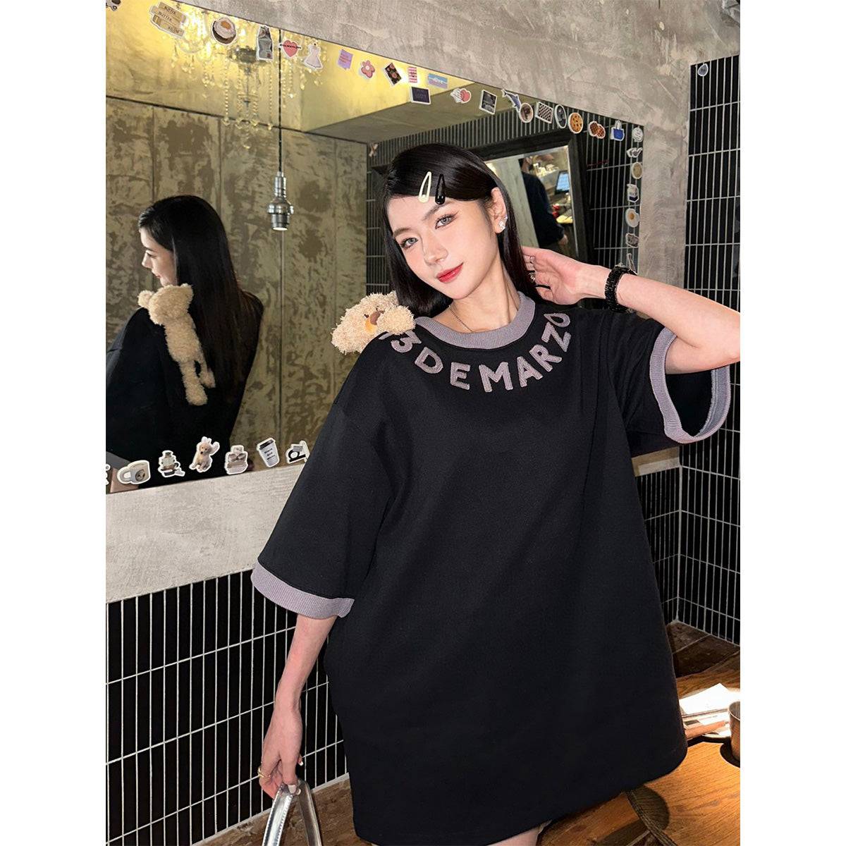 13De Marzo Round Neck Knit Logo T-Shirt Black