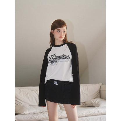 Three Quarters Hotfix Logo Raglan Sleeve Tee Black