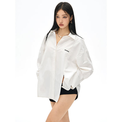 NotAwear Logo Embroidery Casual Oversized Shirt White