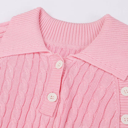 Via Pitti Logo Embroidery Button Knit Polo Top Pink