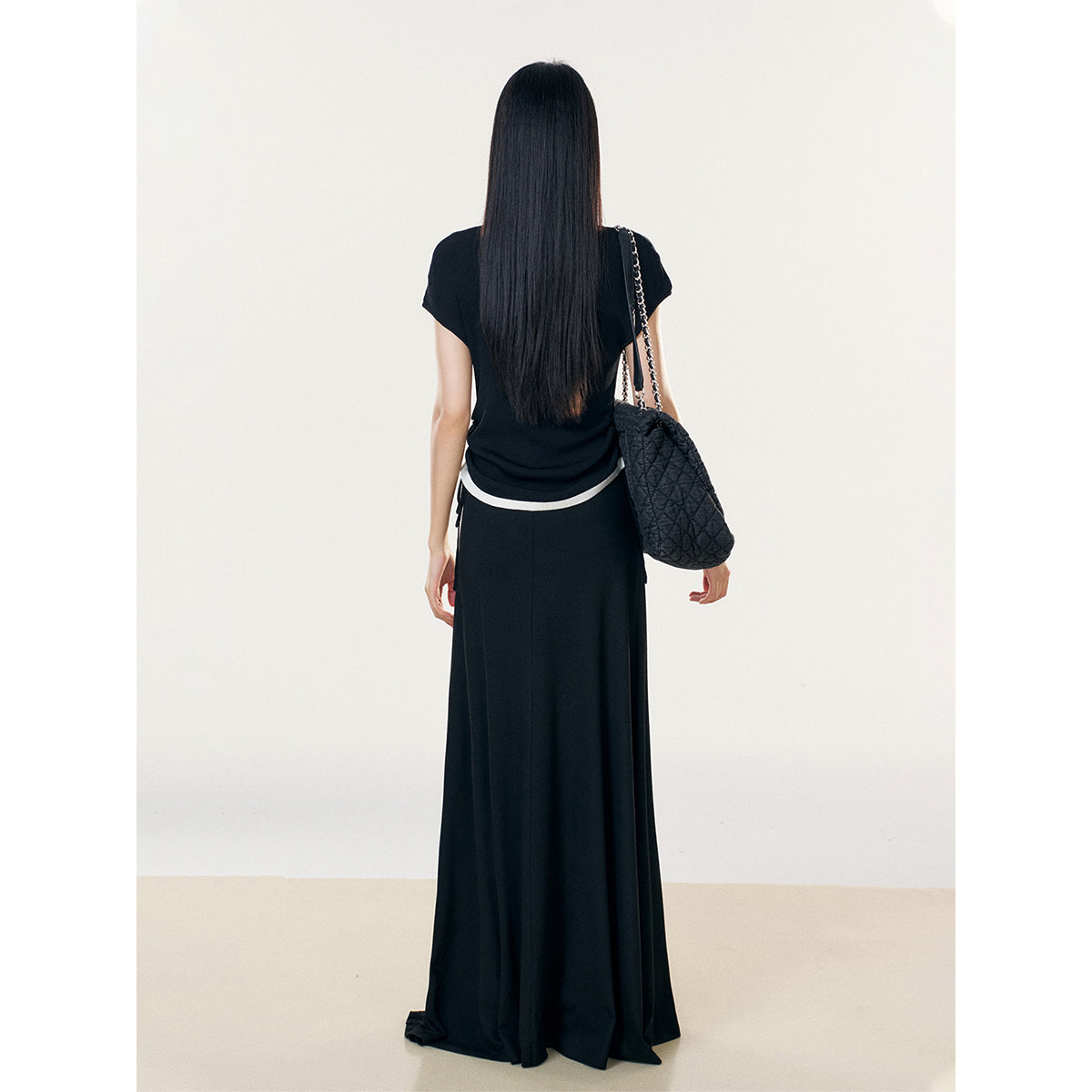 Liilou Draped High Waist A-Line Casual Long Skirt