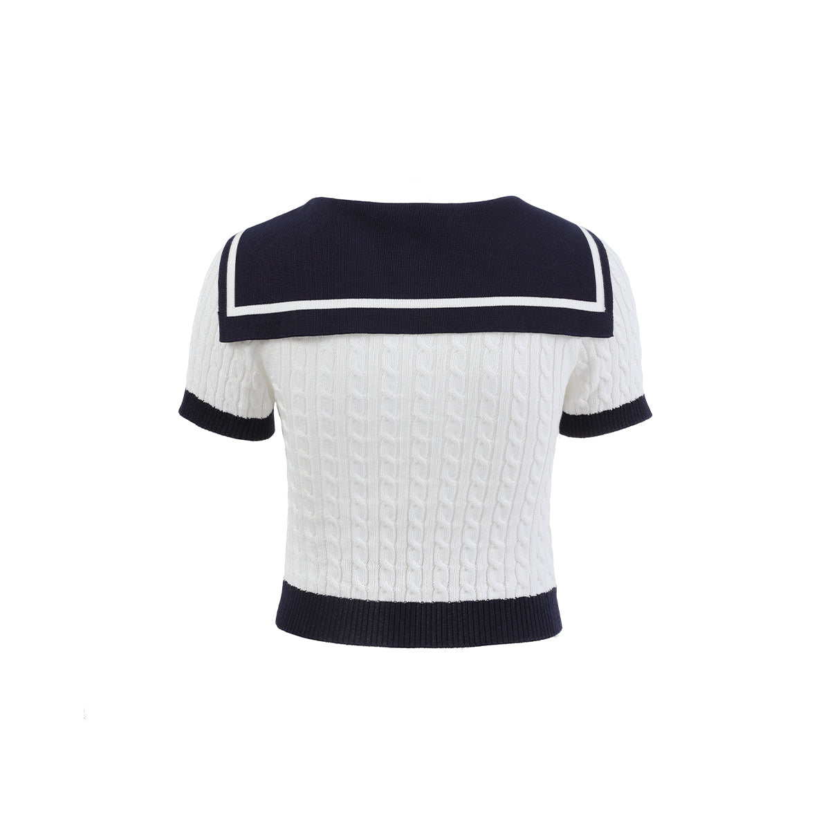 Via Pitti Embroidery Logo Sailor Collar Knit Crop Top White