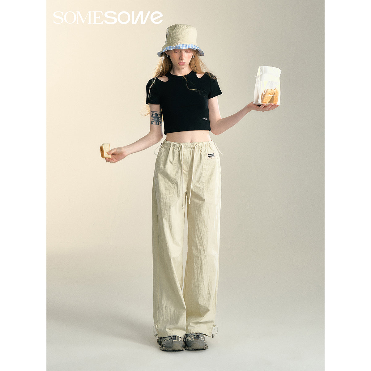 SomeSowe Cool Drawstring Cargo Pants Cream