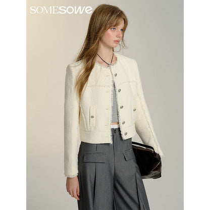 SomeSowe Raw Edge Patchwork Short Jacket White