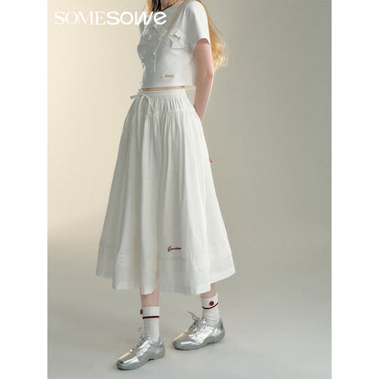 SomeSowe Lace Patchwork Casual Umbrella Skirt White