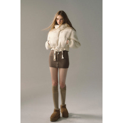 Via Pitti Drawstring Waist Fluffy Sleeve Down Jacket