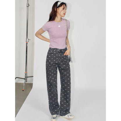 Liilou Athflowe Full Printed Logo Wide-Leg Jeans Dark Grey