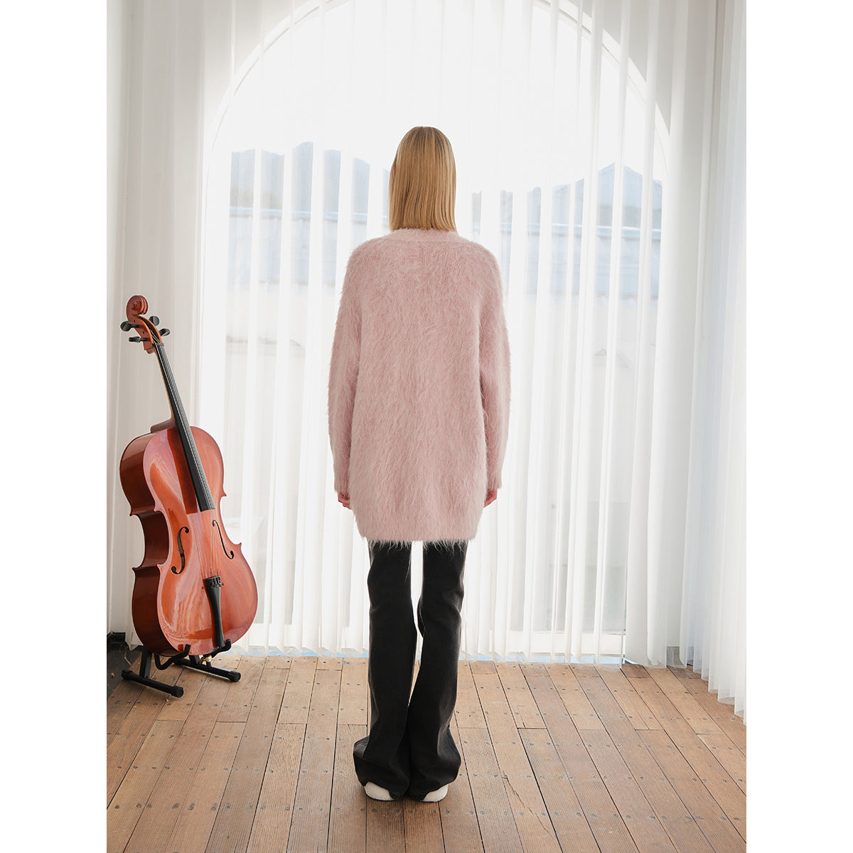 Three Quarters Alpaca Oversized Cardigan Pink