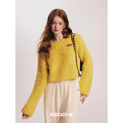 Kroche Imitated Marten Fur Short Sweater Ginger Yellow