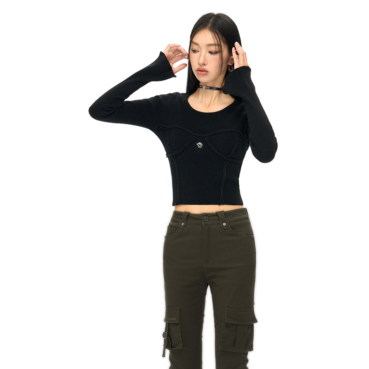 NotAwear Logo Embroidery Stringy Selvedge Knit Top Black