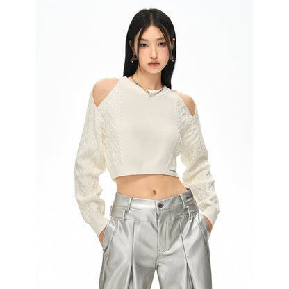 NotAwear Hollow Out Cutting Crop Knit Sweater White