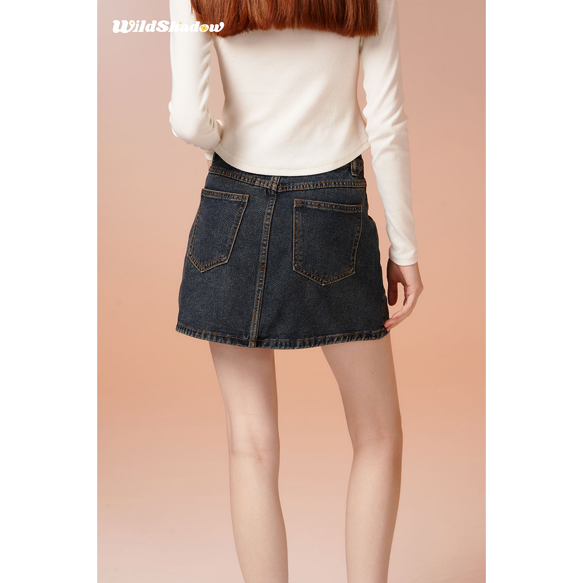 Wildshadow Teddy Bear Pocket Washed Denim Skirt