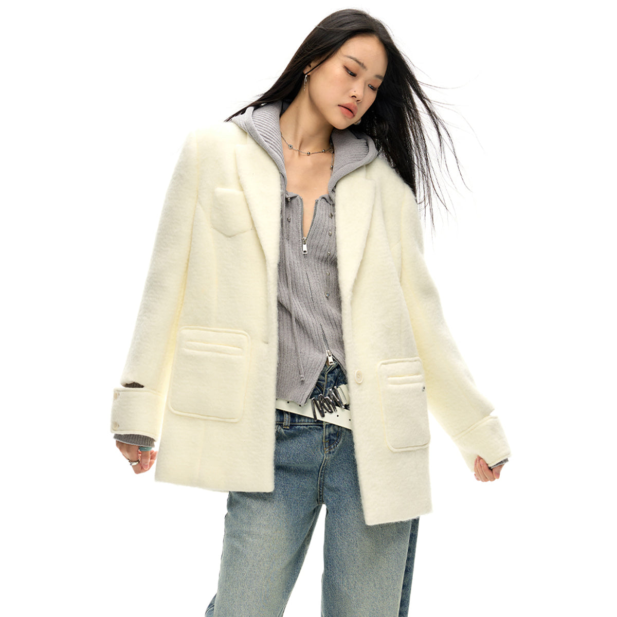 NotAwear Woolen Hollow Cuff Jacket Cream