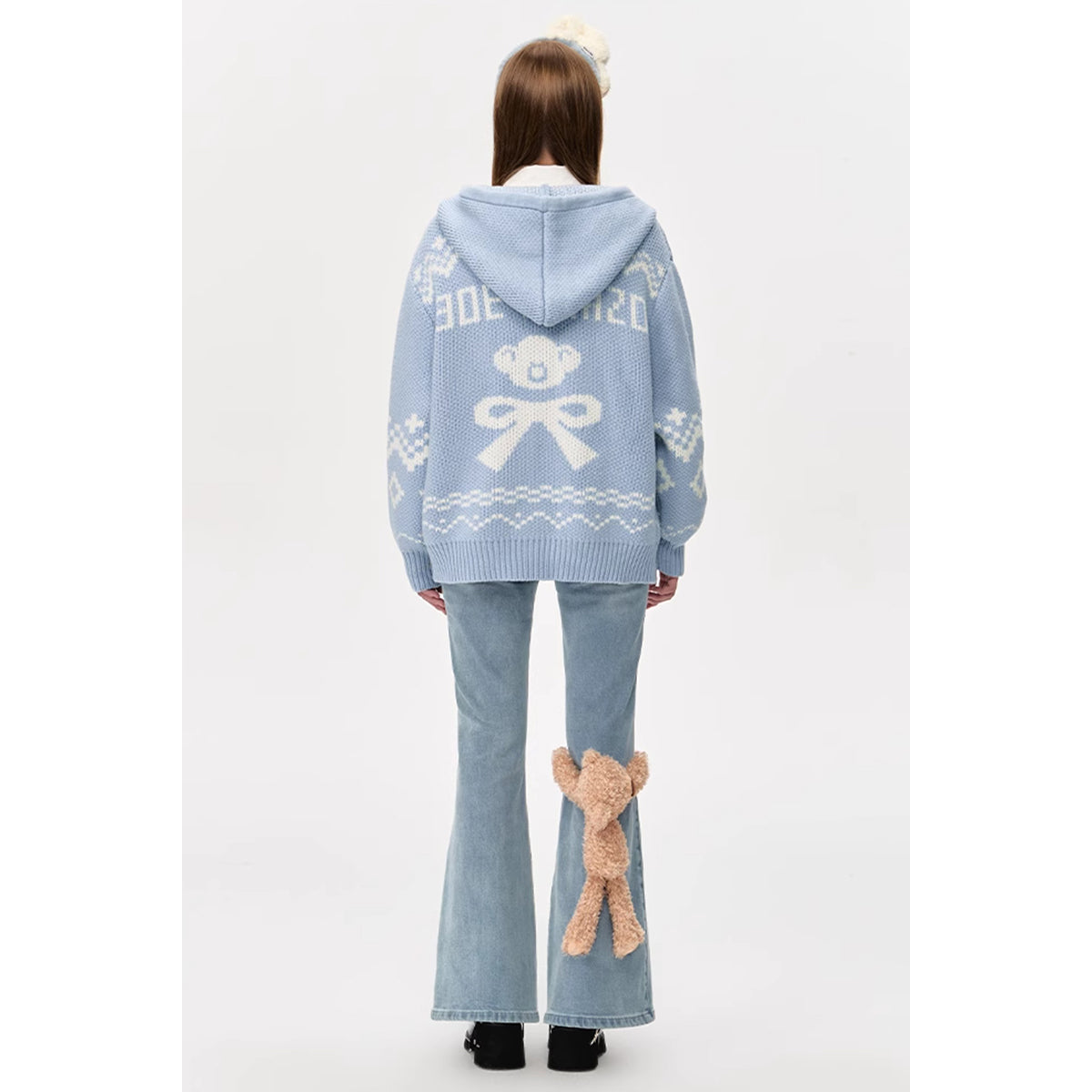 13De Marzo Fair Isle Jacquard Knit Hoodie Blue