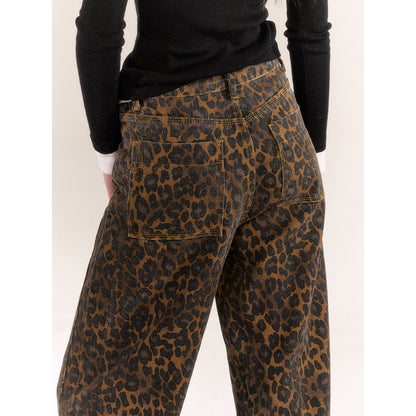 AsGony Retro Leopard High Waist Wide-Leg Pants