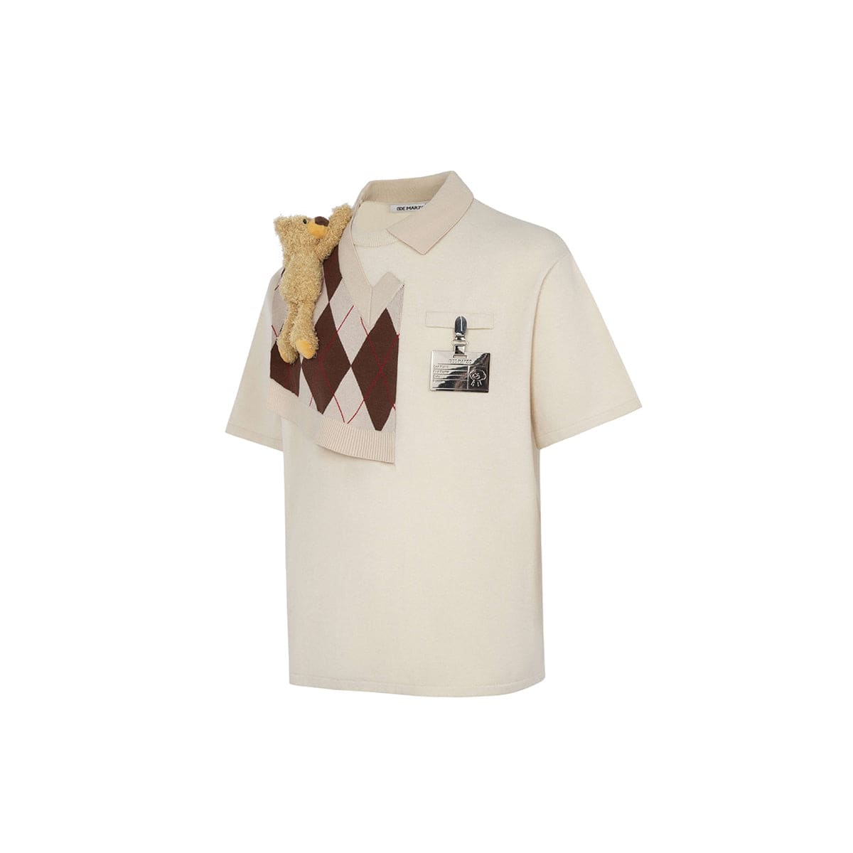 13De Marzo Bear Knit Patch T-shirt Beige