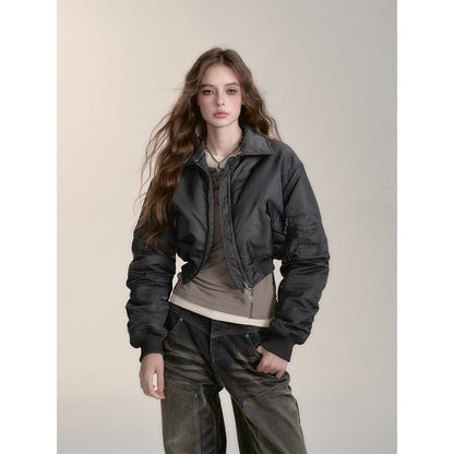 Via Pitti Big Lapel Short Padded Jacket Gray