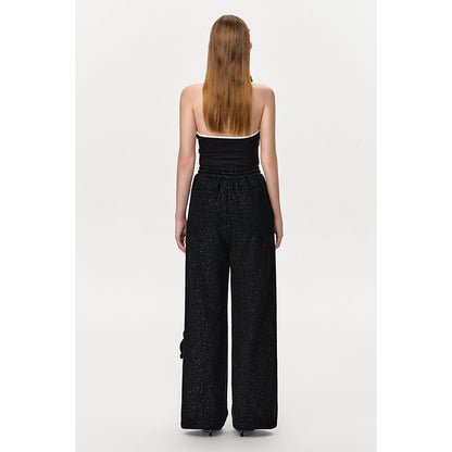 13De Marzo Sparkly Bear Wide Leg Casual Pants Black