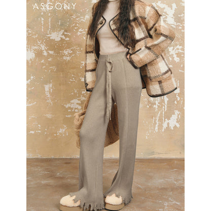 AsGony Cozy Destroy Edge Knit Oversized Pants