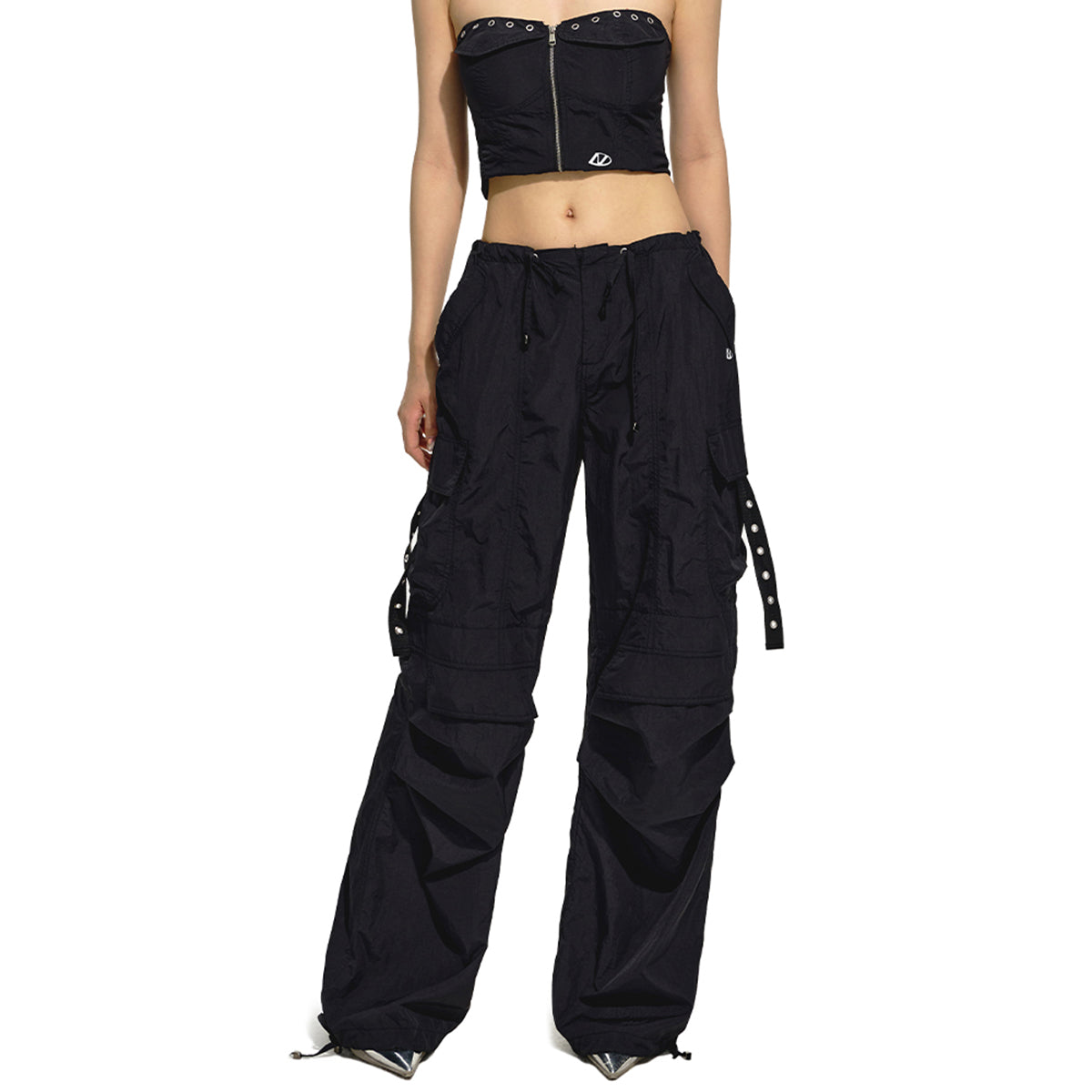 NAWS Drawstring Pocket Straight-Leg Cargo Pants Black