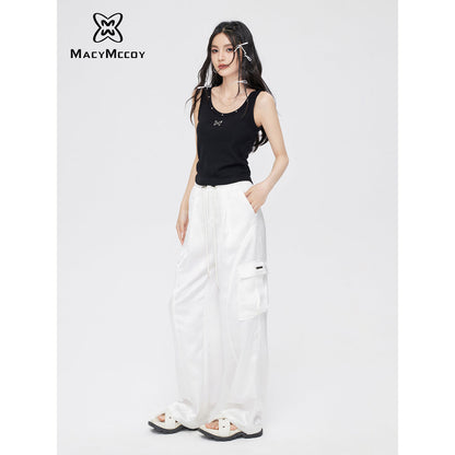 MacyMccoy Satin Draped Wide-Leg Cargo Pants White