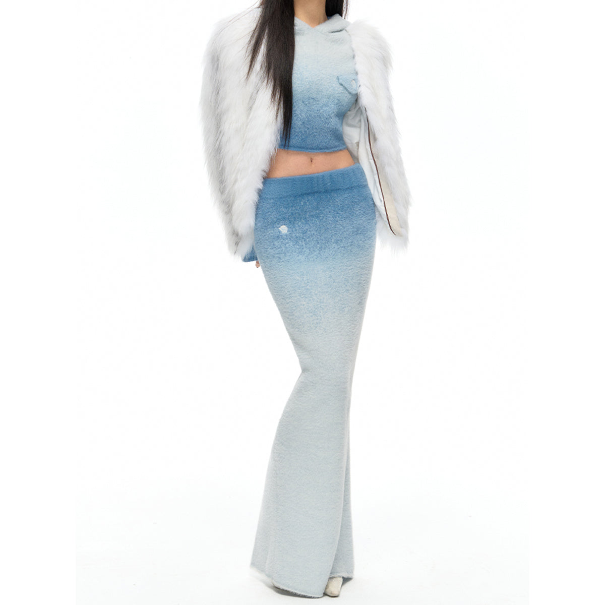 NotAwear Gradient Fuzzy Long Knit Skirt