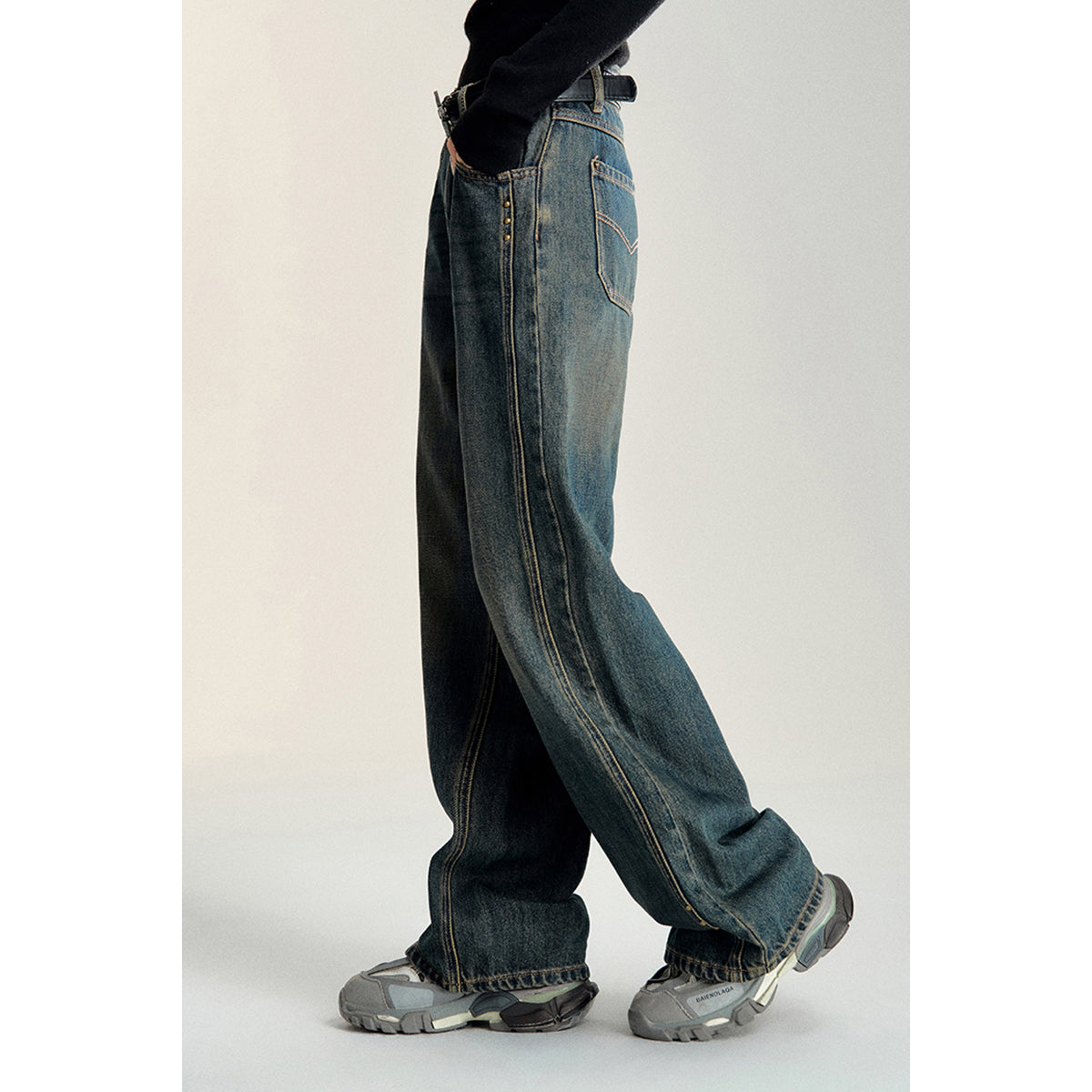 MacyMccoy Retro Rivet Wide-Leg Denim Pants