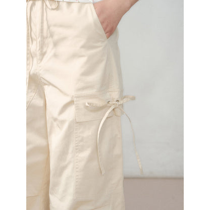 AsGony Thin Loose Straight Wide-Leg Cargo Pants Khaki