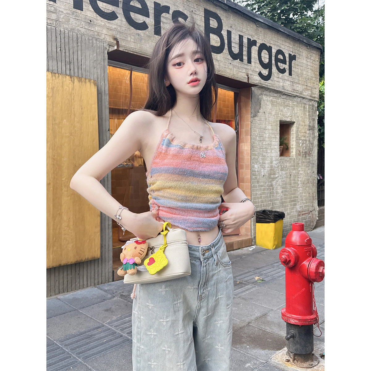 AsGony Colorful Striped Knit Halter Vest