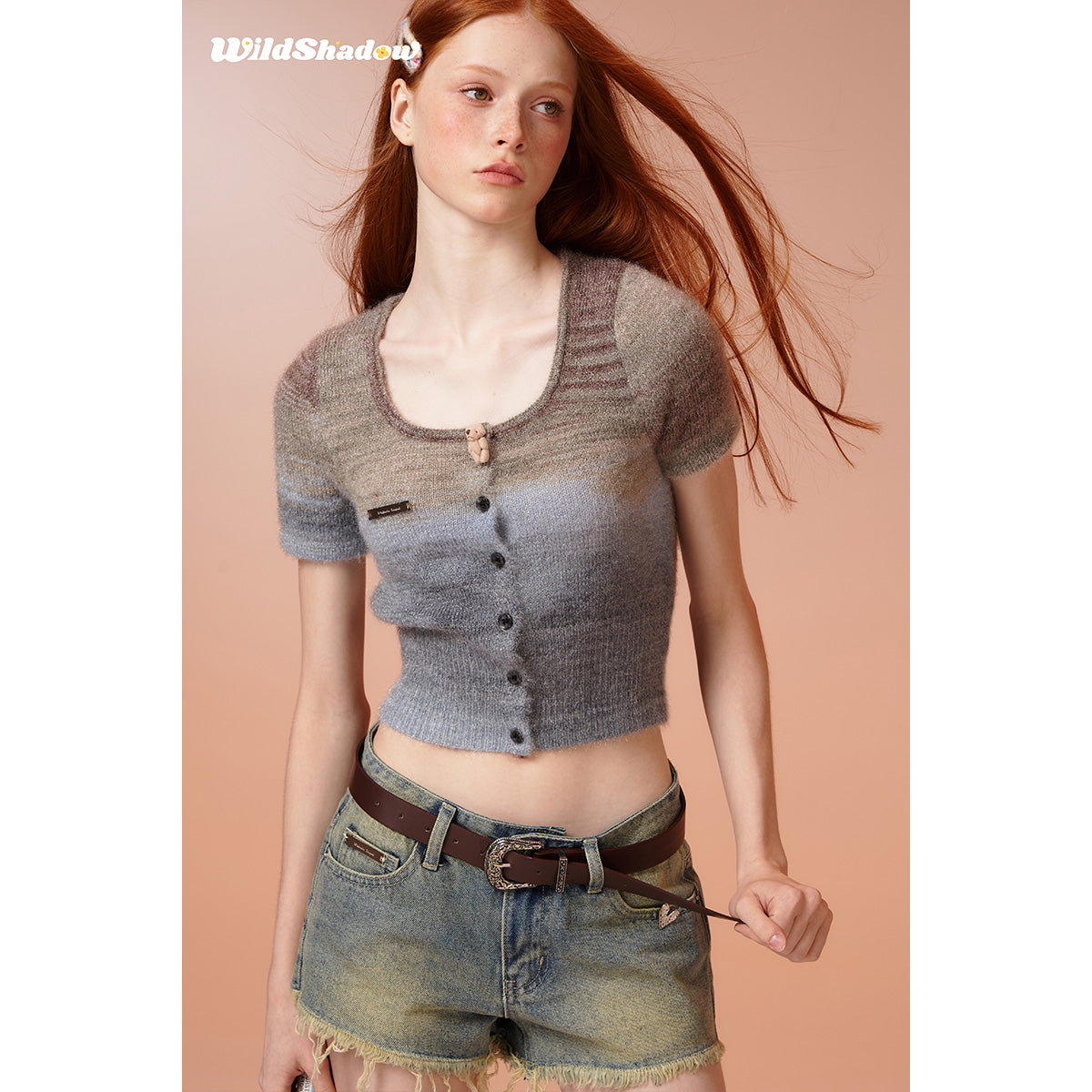 Wildshadow Teddy Bear Gradient Faded Knit Crop Top