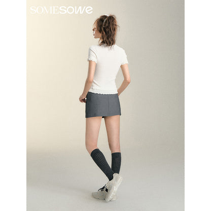 SomeSowe Double Lace Knit Slim Fit Top White