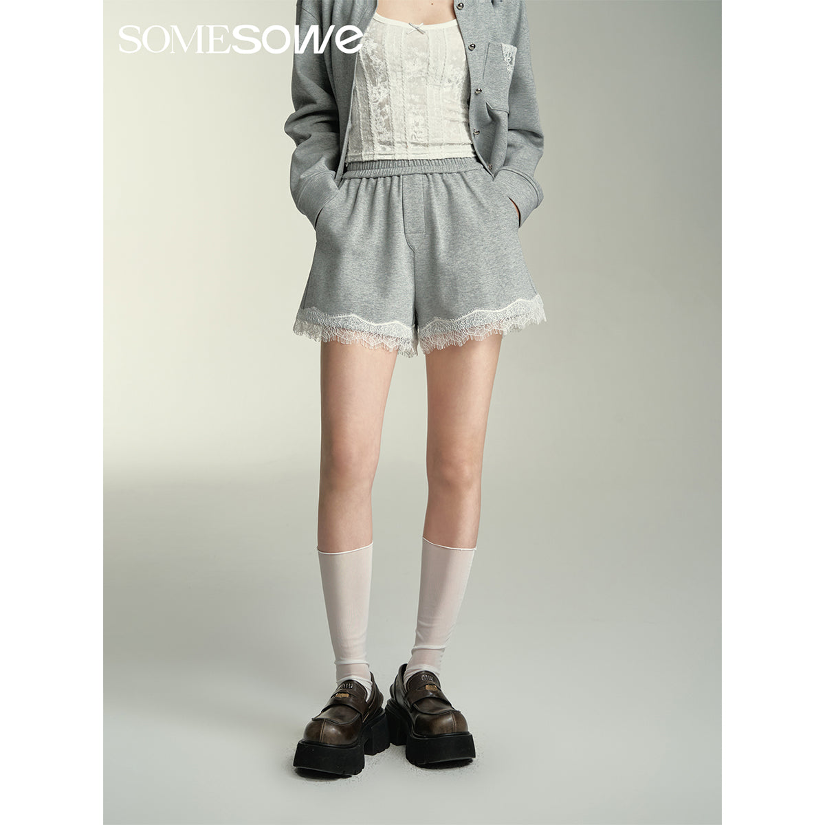 SomeSowe Lace Edge Casual Shorts Grey