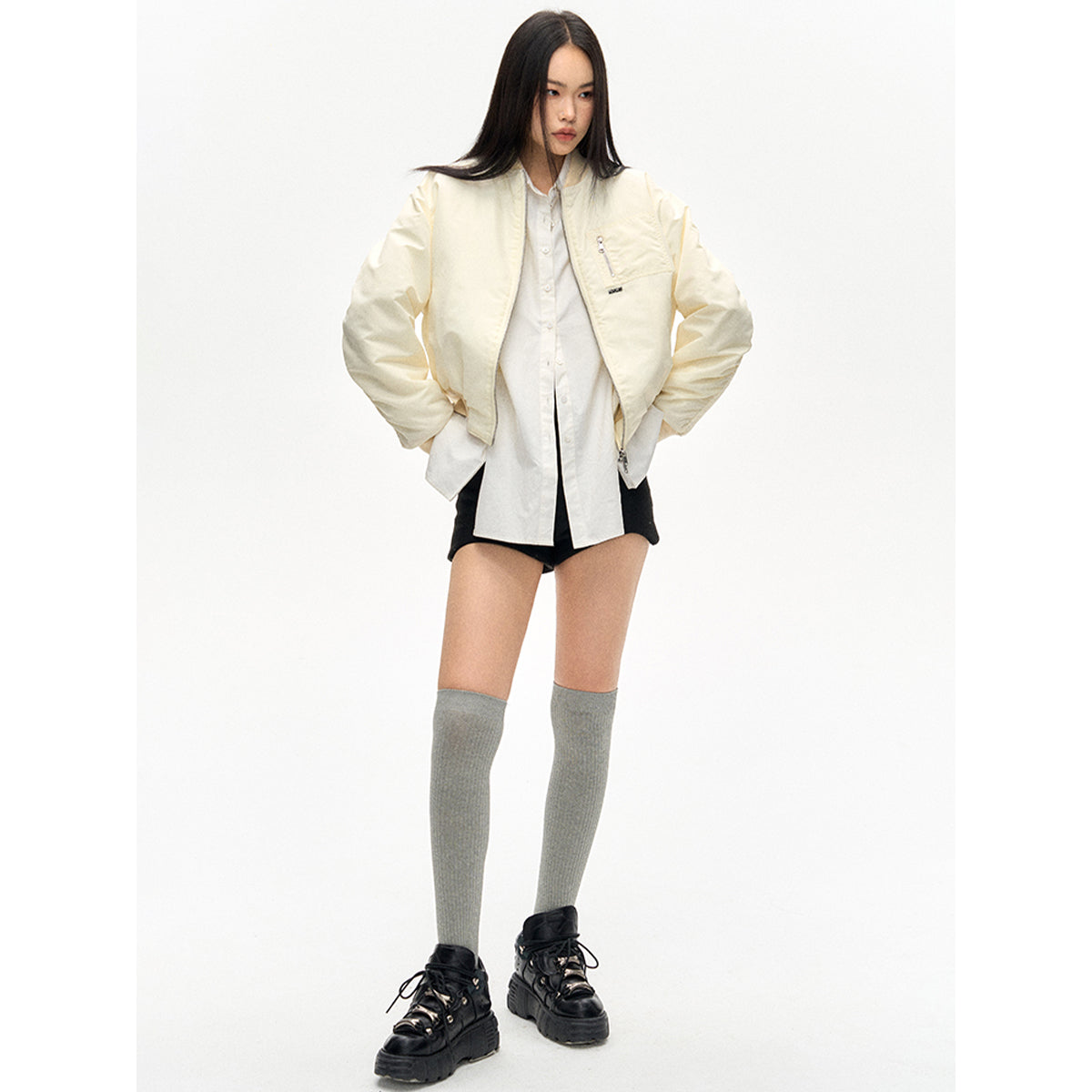 NotAwear Classic Nylon Bomber Jacket Cream