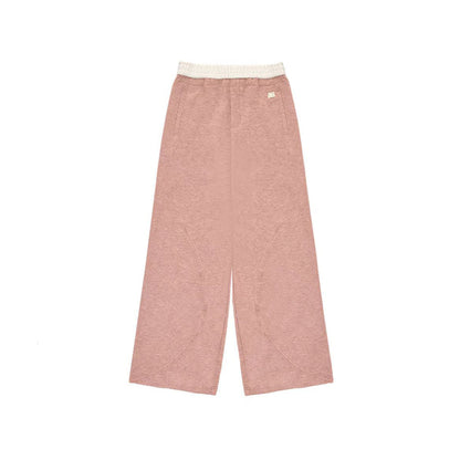 AsGony Contrast Color Elastic-Waist Casual Pants Pink