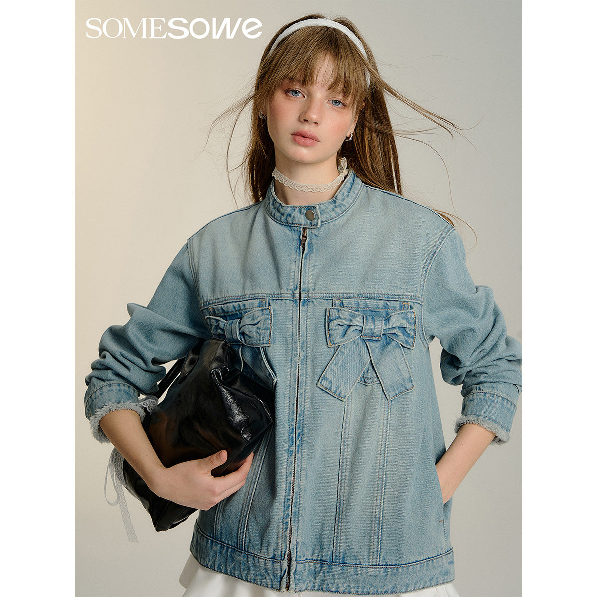 SomeSowe 3D Bow Locomotive Denim Jacket Blue