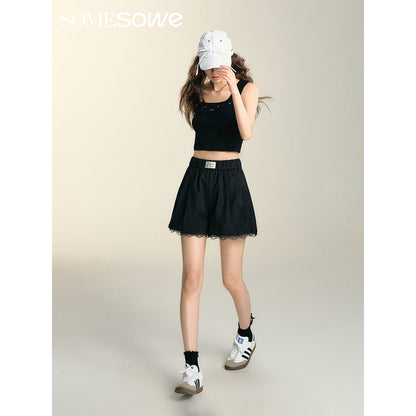 SomeSowe Lace Edge Casual Shorts Black