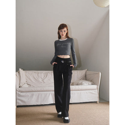 Three Quarters Logo Double Waist Straight-Leg Pants