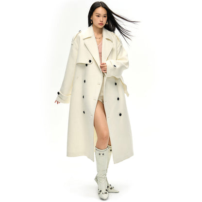 NotAwear Double-Breasted Woolen Long Coat White