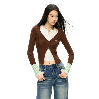 NotAwear Color Blocked Fake-2-Piece Knit Top Brown