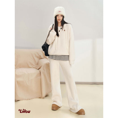 Liilou Vintage Cozy Knit Pants Cream